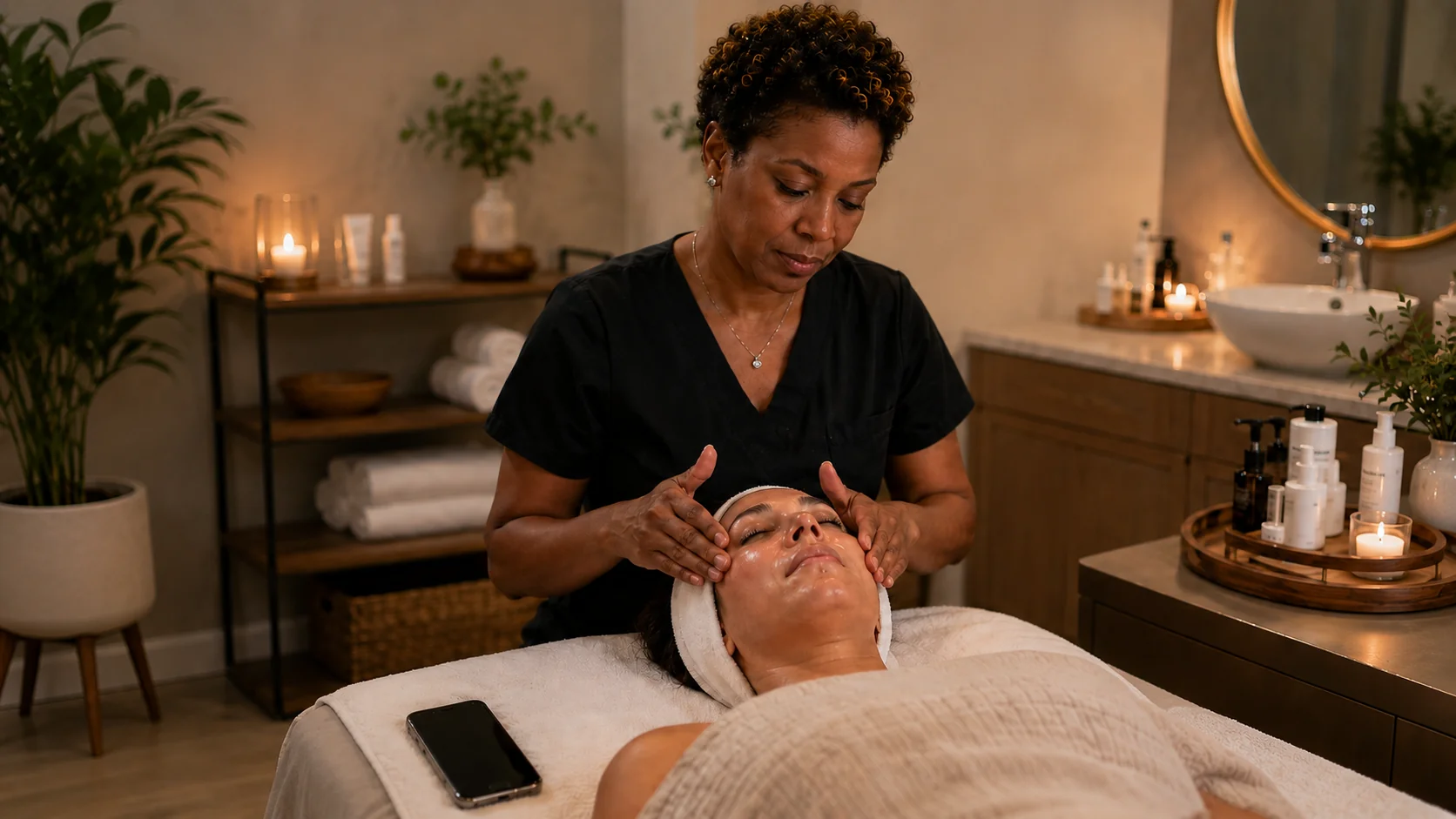 Esthetician working